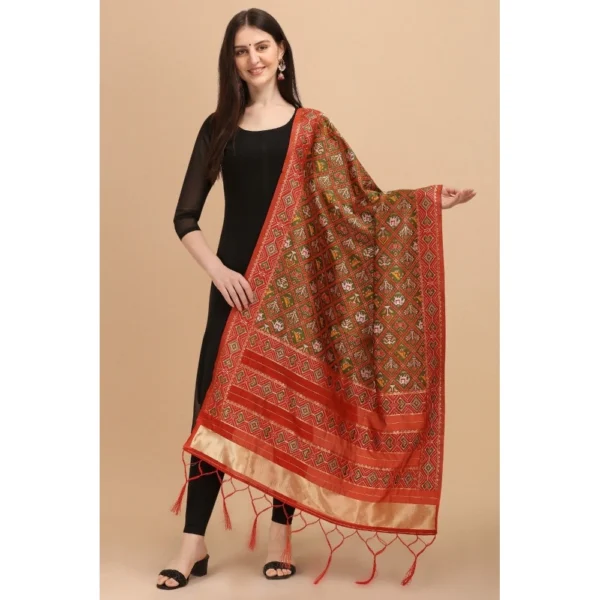 Generic Women's Silk Pure Zari weaving Duppatta (Brown, Length: 2-2.3 Mtrs) - Image 2
