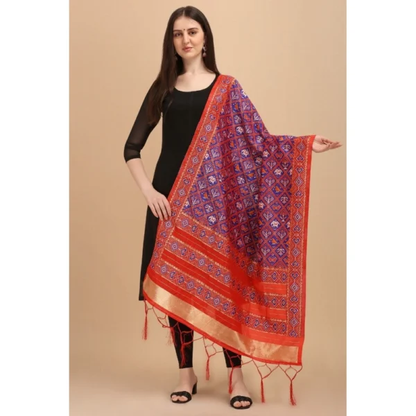 Generic Women's Silk Pure Zari weaving Duppatta (Purple, Length: 2-2.3 Mtrs) - Image 2