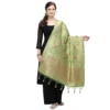 Generic Women's Silk Pure Zari weaving Duppatta (Light Green, Length: 2-2.3 Mtrs)