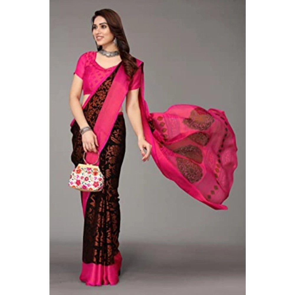 Women's Viscose Rayon Printed Saree With Unstitched Blouse (Black) - Image 2