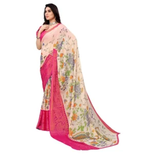 Alternative view of Women's Viscose Rayon Printed Saree With Unstitched Blouse (Pink)