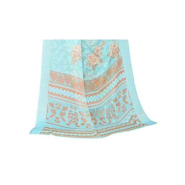 Generic Women's Viscose Rayon Printed Saree With Unstitched Blouse (Sky Blue) - Image 2