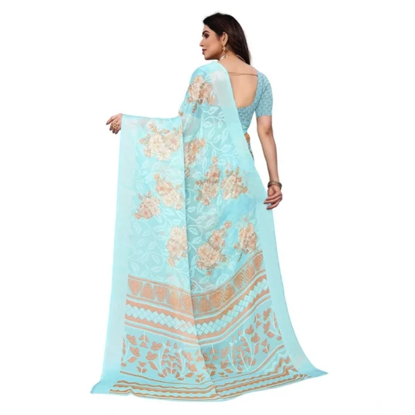 Generic Women's Viscose Rayon Printed Saree With Unstitched Blouse (Sky Blue) - Image 3
