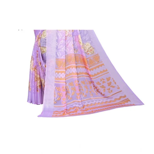 Generic Women's Viscose Rayon Printed Saree With Unstitched Blouse (Purple) - Image 2