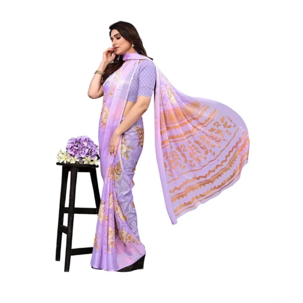 Generic Women's Viscose Rayon Printed Saree With Unstitched Blouse (Purple) - Image 3