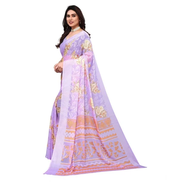 Generic Women's Viscose Rayon Printed Saree With Unstitched Blouse (Purple) - Image 5