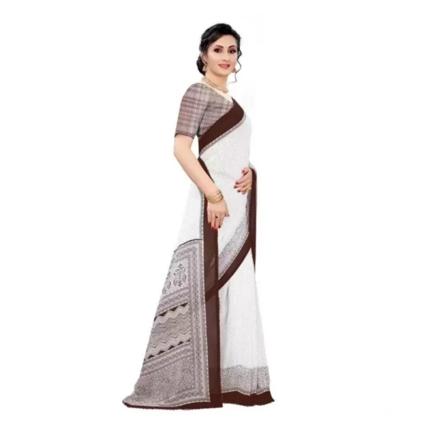 Women's Georgette Printed Saree With Unstitched Blouse (Coffee) - Image 3