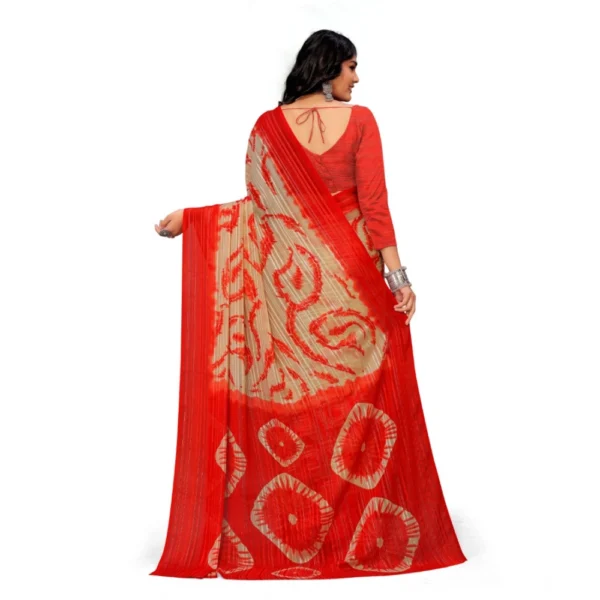Generic Women's Georgette Printed Saree With Unstitched Blouse (Red) - Image 3