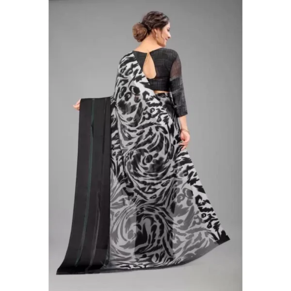 Generic Women's Satin Patta Printed Saree With Unstitched Blouse (Grey) - Image 2