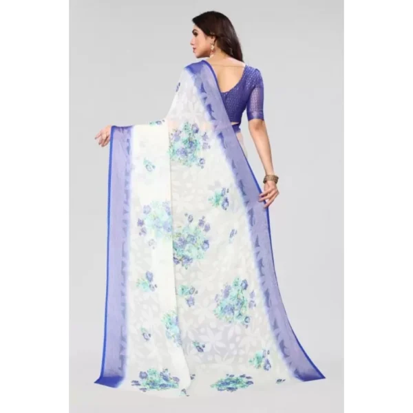 Generic Women's Viscose Rayon Printed Saree With Unstitched Blouse (Blue) - Image 2