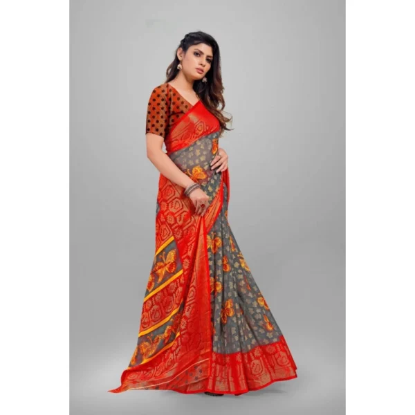 Generic Women's Viscose Rayon Printed Saree With Unstitched Blouse (Grey) - Image 3