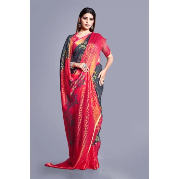 Generic Women's Viscose Rayon Printed Saree With Unstitched Blouse (Grey) - Image 4