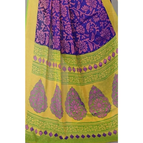 Generic Women's Viscose Rayon Printed Saree With Unstitched Blouse (Blue) - Image 3