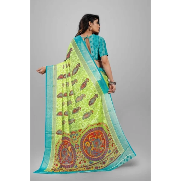 Generic Women's Viscose Rayon Printed Saree With Unstitched Blouse (Mehendi) - Image 2