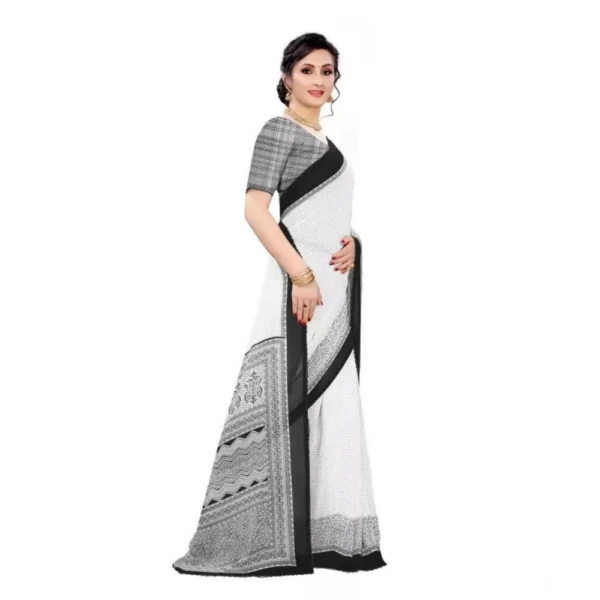 Generic Women's Georgette Printed Saree With Unstitched Blouse (Black) - Image 4