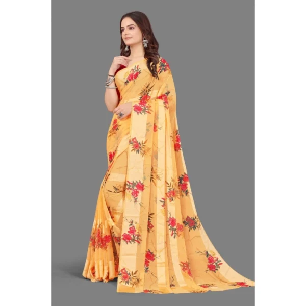 Generic Women's Satin Patta Printed Saree With Unstitched Blouse (Beige) - Image 5