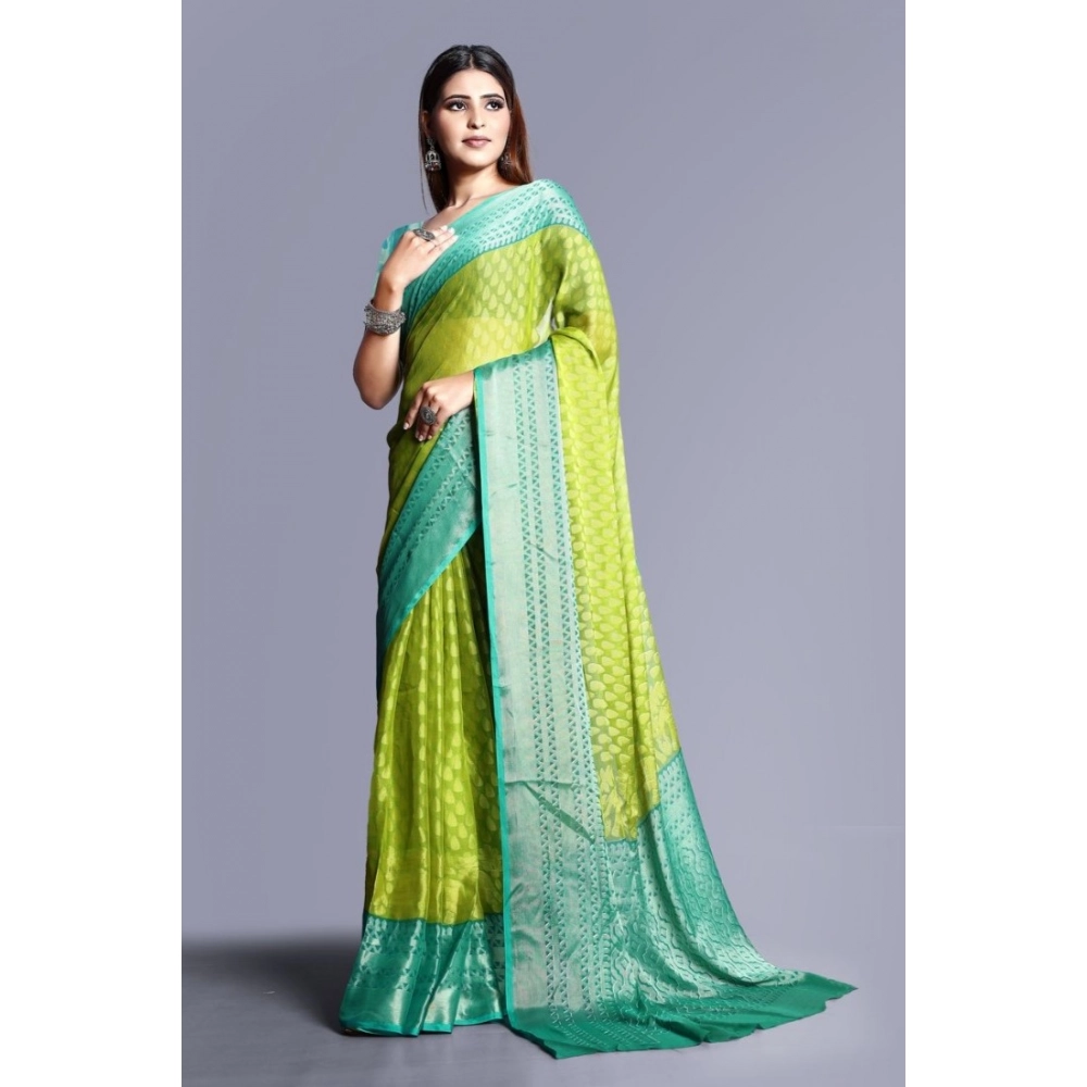 Women's Viscose Rayon Printed Saree With Unstitched Blouse (Green) - Image 4