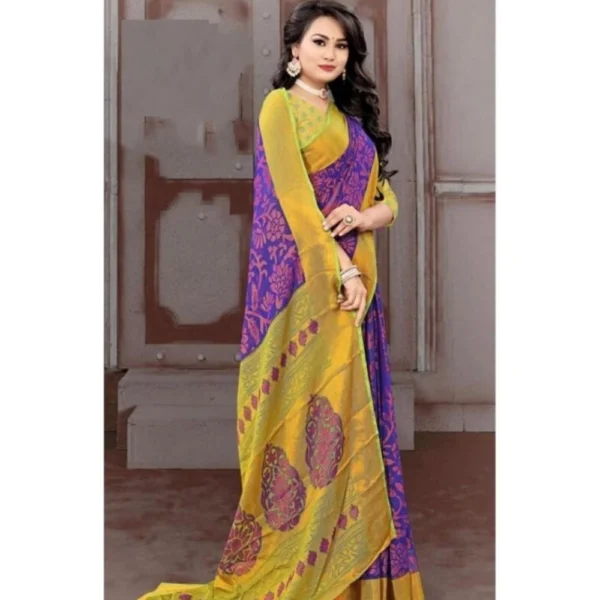 Generic Women's Viscose Rayon Printed Saree With Unstitched Blouse (Blue) - Image 2