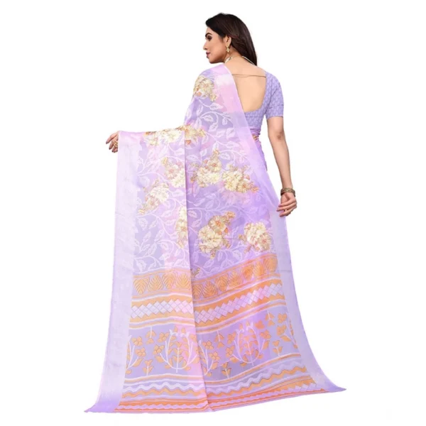 Generic Women's Viscose Rayon Printed Saree With Unstitched Blouse (Purple) - Image 4