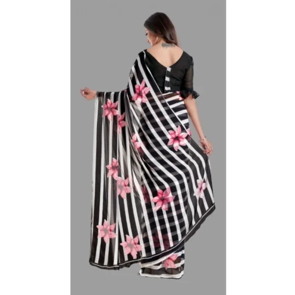 Generic Women's Georgette Printed Saree With Unstitched Blouse (Black) - Image 2