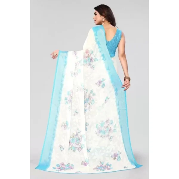 Generic Women's Viscose Rayon Printed Saree With Unstitched Blouse (Sky Blue) - Image 2