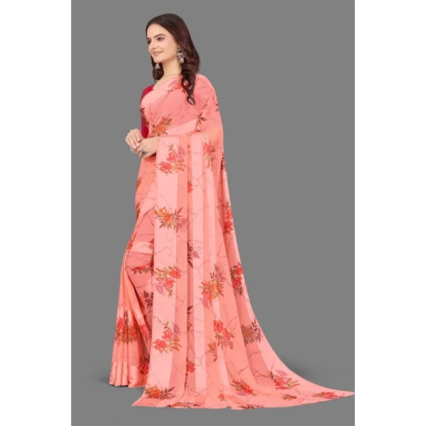 Generic Women's Satin Patta Printed Saree With Unstitched Blouse (Peach) - Image 5