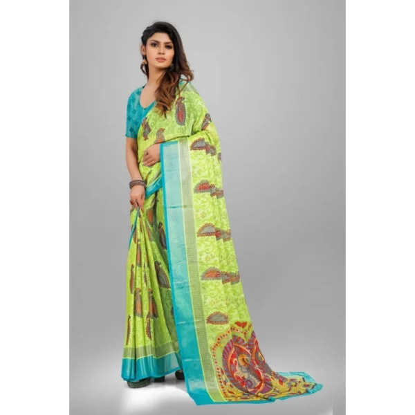 Generic Women's Viscose Rayon Printed Saree With Unstitched Blouse (Mehendi) - Image 4