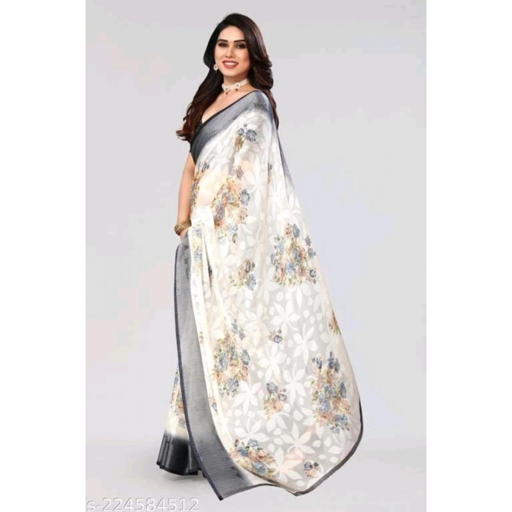 Women's Viscose Rayon Printed Saree With Unstitched Blouse (Black) - Image 3