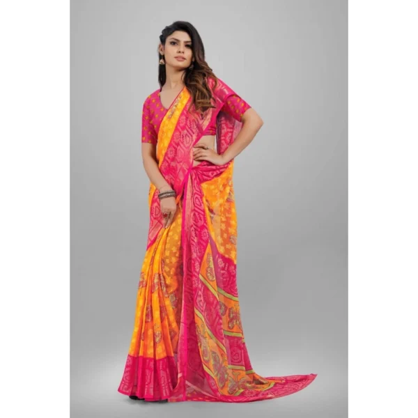 Generic Women's Viscose Rayon Printed Saree With Unstitched Blouse (Yellow) - Image 4
