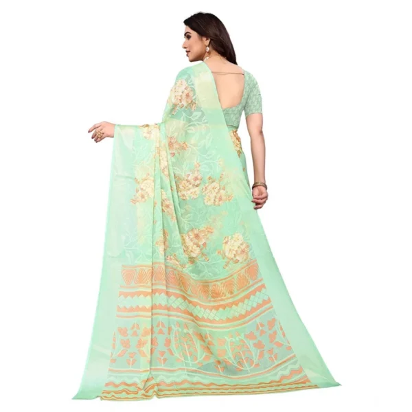 Generic Women's Viscose Rayon Printed Saree With Unstitched Blouse (Pista) - Image 2