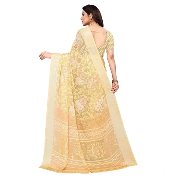Generic Women's Viscose Rayon Printed Saree With Unstitched Blouse (Yellow) - Image 4