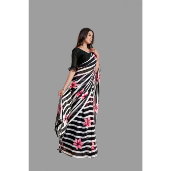 Generic Women's Georgette Printed Saree With Unstitched Blouse (Black) - Image 3