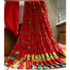 Generic Women's Satin Patta Printed Saree With Unstitched Blouse (Red)