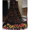 Generic Women's Satin Patta Printed Saree With Unstitched Blouse (Black)
