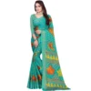 Generic Women's Viscose Rayon Printed Saree With Unstitched Blouse (Teal)