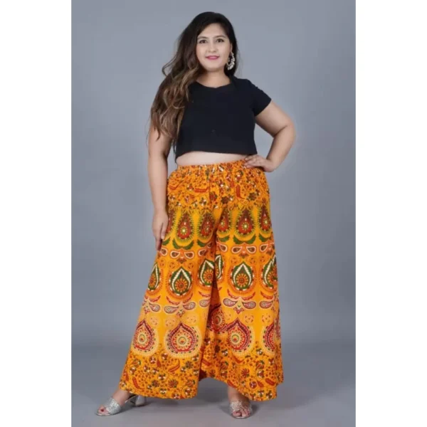 Women's Cotton Jaipur Printed Elastic Palazzo Pant (Yellow, Free Size) - Image 2