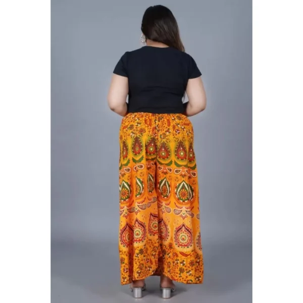 Women's Cotton Jaipur Printed Elastic Palazzo Pant (Yellow, Free Size) - Image 3