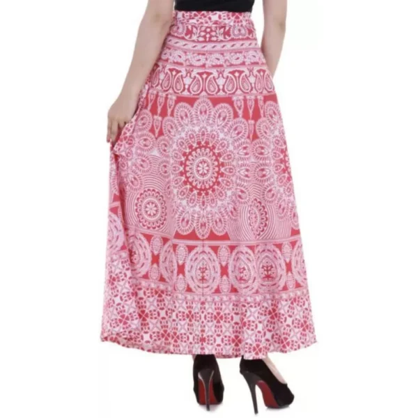 Women's Cotton Printed Wrap Around Maxi Skirt (Red, Free Size) - Image 3
