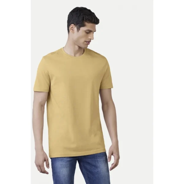 Men's?Casual Half sleeve Solid?Polyester Crew Neck T-shirt (Sand) - Image 3