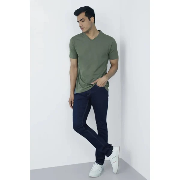 Men's?Casual Half sleeve Solid?Cotton V Neck T-shirt (Green) - Image 5