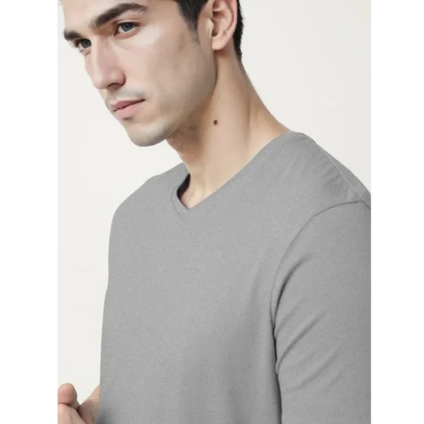 Men's?Casual Half sleeve Solid?Cotton V Neck T-shirt (Grey Melange) - Image 3