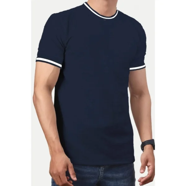 Men's?Casual Half sleeve Solid?Polyester Crew Neck T-shirt (Navy) - Image 3