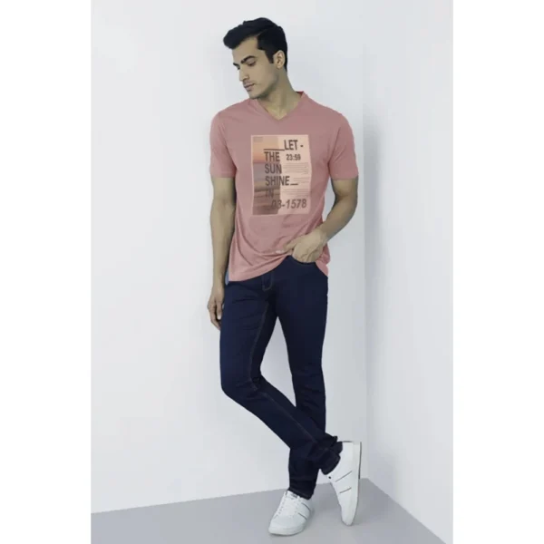 Men's?Casual Half sleeve Digital Printed Cotton Crew Neck T-shirt (Coral) - Image 5