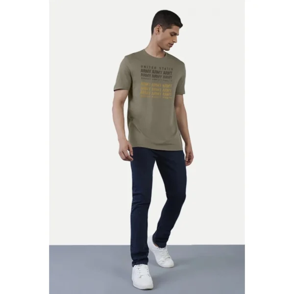 Men's?Casual Half sleeve Printed Cotton Crew Neck T-shirt (Olive) - Image 5