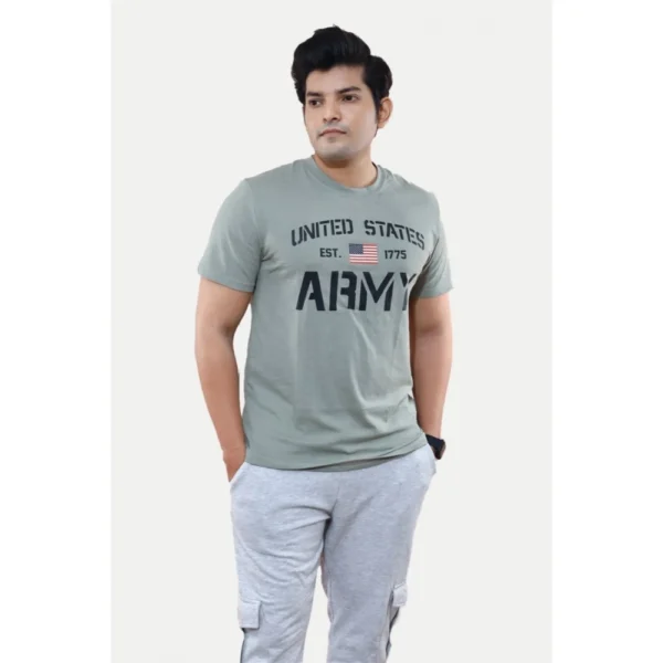 Men's?Casual Half sleeve Printed Cotton Crew Neck T-shirt (Grey) - Image 3