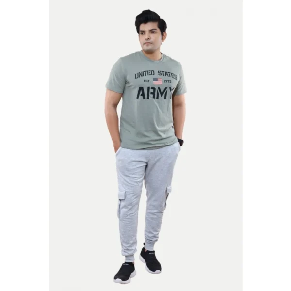 Men's?Casual Half sleeve Printed Cotton Crew Neck T-shirt (Grey) - Image 5