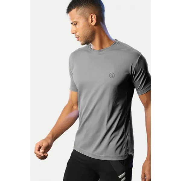 Men's?Casual Half sleeve Solid?Polyester Crew Neck T-shirt (Grey) - Image 6
