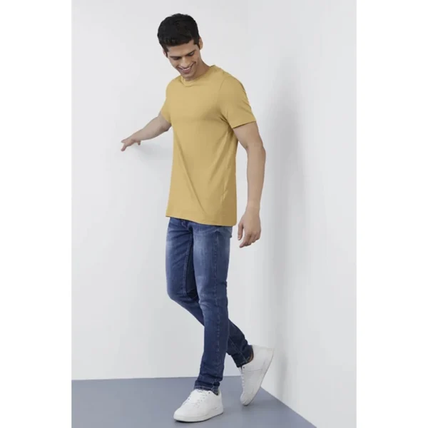 Men's?Casual Half sleeve Solid?Polyester Crew Neck T-shirt (Sand) - Image 5