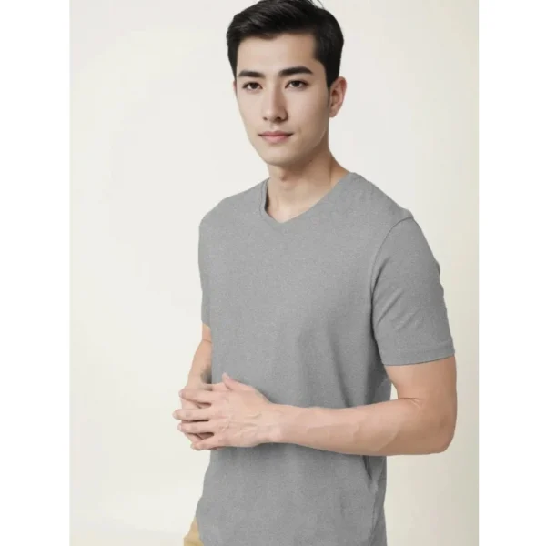 Men's?Casual Half sleeve Solid?Cotton V Neck T-shirt (Grey Melange) - Image 7