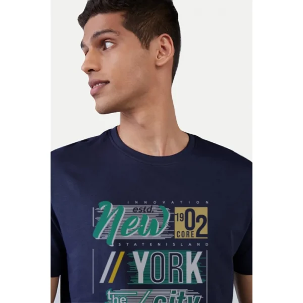 Men's?Casual Half sleeve Printed Polyester Crew Neck T-shirt (Navy) - Image 3